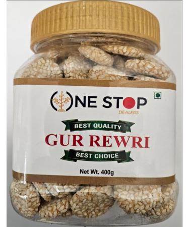 One Stop Dealers Gur Rewri (400 Gram) - Traditional Indian Sweet Treat - Made from Sugar Cane Unrefined Jaggery (Pack of 1) 400 g (Pack of 1)
