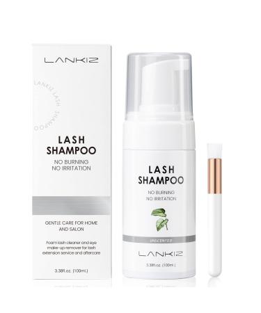 LANKIZ Eyelash Extension Shampoo,+1 Brush,Sensitive Eyelid Foam Lash Cleanser For Extension,Deep Clean Eyelash,Makeup& Mascara Remover& Spa, Professional & Self Use (100ml//Unscented/)