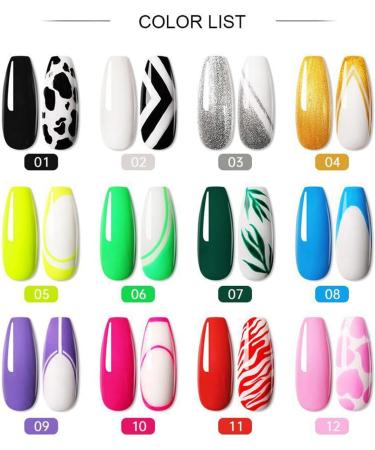 Nail Art Polish Kit Gel Nail Art Lacquer Gel Art Lacquer 12 Colors Gel Nail Polish Soak Cure 8ml Thin Nail Art Brush - Buy Online on GoSupps.com