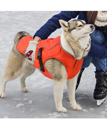 EMUST Waterproof Winter Dog Coat with Warm Fleece Lining | Orange | X-Large (S-3XL) - Buy Online on GoSupps.com