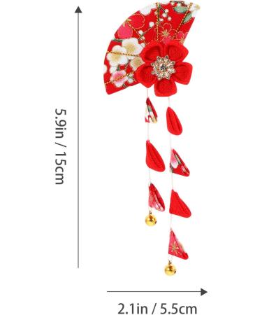 Japanese Hair Clip for Women | Kimono Tassel Hairpin & Tsumami Flower Scrunchie - Red Rot | International Shipping Available - Buy Online on GoSupps.com