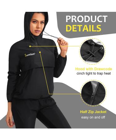 Junlan Women's Sweat Sauna Suit Set - Weight Loss Jacket & Pants, Gym Workout Vest - Black, X-Large - Buy Online on GoSupps.com