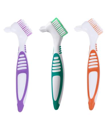 3Pcs False Teeth Brush Double Head Denture Cleaning Brush Set Dual Angled Hard Denture Cleaning Brush Useful Retainer Brush for Cleaning Retainers