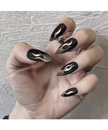 24Pcs Matte False Nail Black Stiletto Long Salon Nail Tips Full Cover Art Design Acrylic Fake Nails for Women and Girls - Buy Online on GoSupps.com
