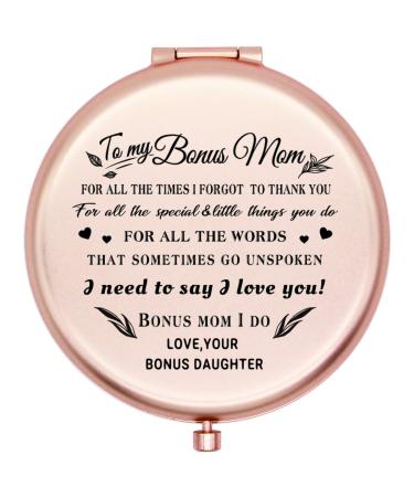 onederful Bonus Mom Gifts Travel Compact Pocket Mirror for Mom from Daughter Mother s Day Christmas Birthday Gifts Ideas for Mom-to My Bonus mom for All The Times (Rose Gold)