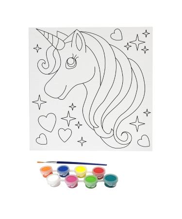 MISCO Toys Canvas Paint Party Kits 11 Piece Art kit Pre-Drawn Outline Canvas for Paint and Sip 8 Colors and Brush Included Great Gift for Kids 4+ and Adults Too! (Unicorn) Unicorn one pack