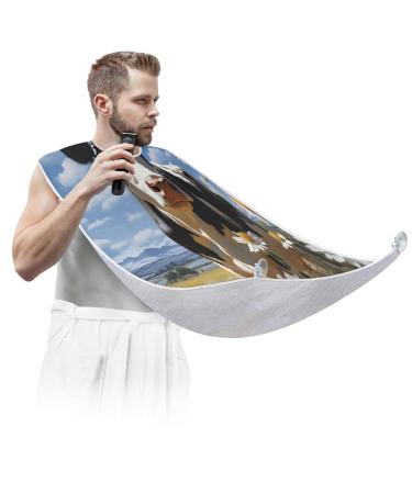 Cow Daisy Flower Beard Bib Apron Beard Hair Catcher for Men Shaving Fathers Day Anniversary Christmas Gifts for Dad Husband Beard Bib with 2 Suction Cups
