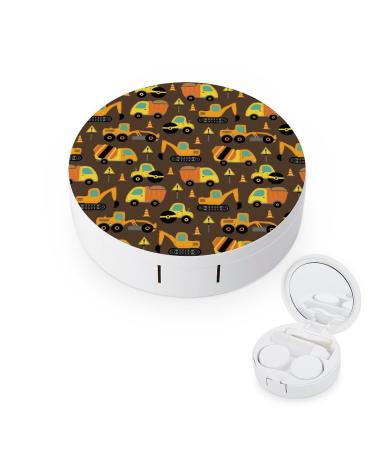 Work Trucks Round Case For Contact Lens Kit Storage Box with Mirror Printed