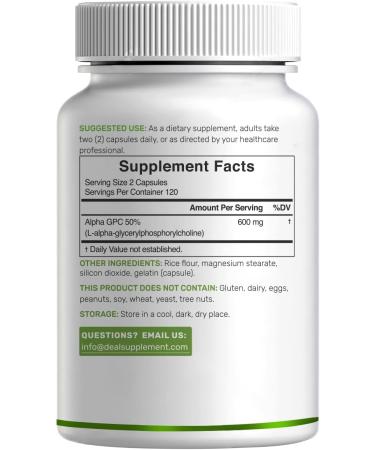 Alpha GPC 600mg Per Serving 240 Capsules Bioavailable Choline Replenishment Nootropic Brain Health Supplements for Memory and Focus Non-GMO Gluten Free - Buy Online on GoSupps.com