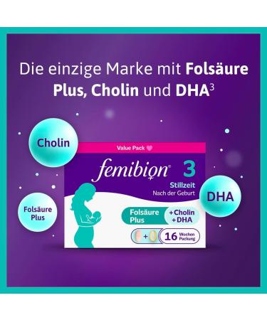 Femibion 3 Lactation - Daily Nutritional Supplement with Choline DHA & Folic Acid | 16-Week Pack (2 x 112 Pieces) - International Shipping Available - Buy Online on GoSupps.com