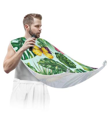Butterfly Palm Leaves Beard Bib Apron Beard Bib Hair Catcher for Men Shaving and Trimming Non-Stick Waterproof Beard Cape Grooming Cloth with 2 Suction Cups Gifts for Men