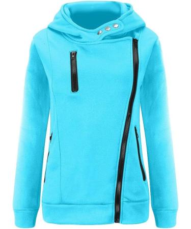 Bigfanshu Women's Sweatshirts Casual Zipper Patchwork Hooded Autumn Winter Warm Long Sleeve Loose Pullover Blue - Buy Online on GoSupps.com
