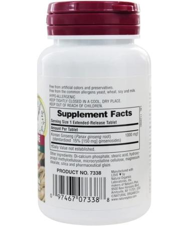 Nature's Plus Korean Ginseng 1000 mg - Extended Release, 30 Vegetarian Tablets - Buy Online on GoSupps.com