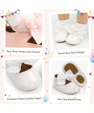 Infant Baby Girls Bowknot Mary Jane Soft Anti-Slip Princess Flats - White - Buy Online on GoSupps.com