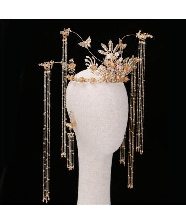 Chinese Wedding Bride Hair Accessory Antique Style Bridal Crown Hair Accessories Chinese Style Phoenix Bridal Hair Accessories Bride Fringe Hair Accessories Set - Buy Online on GoSupps.com