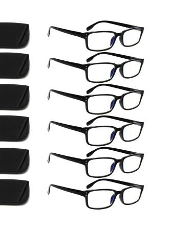 Kerecsen 6-Pack Reading Glasses Blue Light Blocking Spring Hinge Readers for Men Women Computer Eyeglasses 6 Black 1.5 x