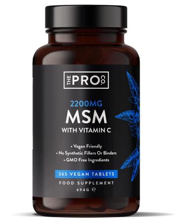 MSM Tablets 2200mg - 365 Vegan Tablets - for Improved Bone & Joint Health - MSM Supplement with 80g Vitamin C - for Normal Collagen Formation of Hair Skin & Nails - Made in The UK by The Pro Co.