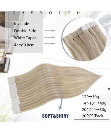 EASYOUTH Blonde Highlight Tape in Hair Extensions - 14 Inch Ash Blonde Human Hair Extensions - 40g 20Pcs - #18P613 - Buy Online on GoSupps.com