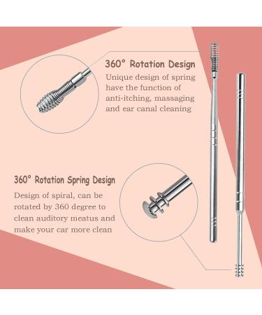 Cuticuter Spring Ear Wax Cleaner Tool Set - Portable Stainless Steel Ear Cleaning Kit for Adults - Pink - Buy Online on GoSupps.com
