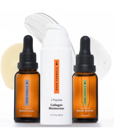Anti-Aging Super Set: Glycolic Acid Peel Retinoid Serum & Collagen Peptide Moisturizer for Dark Spots Melasma Lines & Wrinkles - 3 Products in 3 Minutes - Buy Online on GoSupps.com