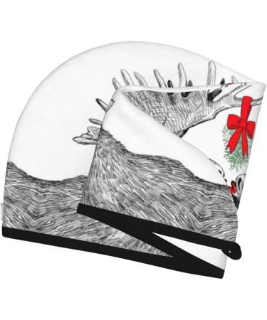 Moose Kissing Under Mistletoe Hair Towel Wrap - Quick Drying Hair Turban with Button | Perfect Hair Care Essential - Buy Online on GoSupps.com