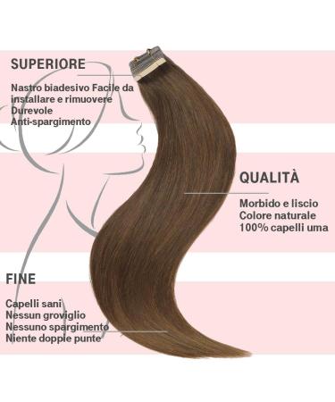 Hotlulana 20 Inch Chocolate Brown Tape-In Hair Extensions | 100% Real Hair | 50g | Invisible Skin Weft | #4 - 20pcs - Buy Online on GoSupps.com
