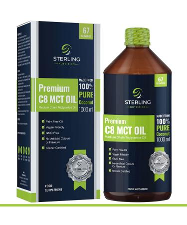Premium 99.7% Pure C8 MCT Oil - 100% Pure Coconut - Boosts Ketones 3X More Than Other MCTs - for Keto Diet & Bulletproof Coffee - Vegan Friendly - 1000ml - Made by Sterling Nutrition 1 l (Pack of 1)