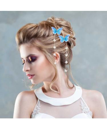 Bartosi Fabric Butterfly Hair Clips Set - Blue Tassel Hairpin Bobby Pins for Women & Girls - Buy Online on GoSupps.com