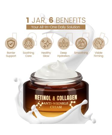 Retinol and Collagen Moisturizer Niacinamide Face Cream for Women with Hyaluronic Acid & Caffeine Improves Skin Elasticity Repairs Barrier Anti Aging Reduces Wrinkles Improves Firmness 1.764oz - Buy Online on GoSupps.com