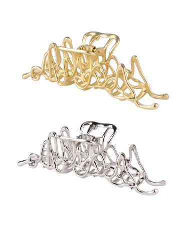 AOPRIE Metal Hair Clips for Women Large Size Claw Clip for Girls 2 Count Hair Clips Claw Hair Accessories for Women Girls Gold Silver