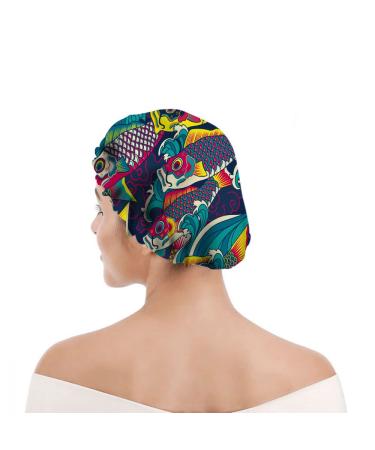 Nicokee Double Waterproof Shower Cap - Colorful Carp Design - Reusable Fashion Hat for Women - Beauty, Bath, Hair Spa - Home, Hotel, Travel Use - 10.6 x 10.6 Inch - Buy Online on GoSupps.com