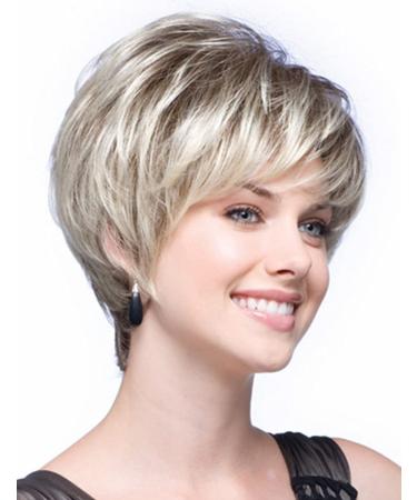 Short Blonde Pixie Cut Wigs for White Women Blonde Mixed Brown Synthetic Wigs Natural Layered Short Hair Wigs Mixed light blonde