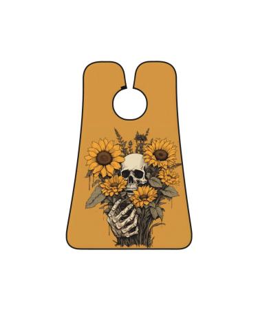 Sunflower Skeleton Beard Bib Spooky Skull Beard Hair Catcher Non Stick Grooming Cloth for Shaving and Trimming Salon Cape Apron Gifts for Men