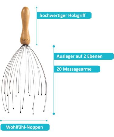 Fuchsi Head Spider Massager | High-Quality Wooden Handle | 20 Soft Metal Sensors for Ultimate Relaxation - Buy Online on GoSupps.com