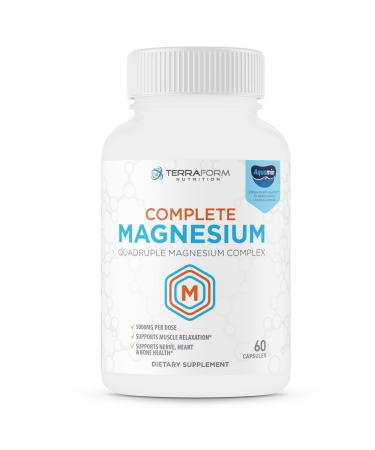 Terraform Nutrition Complete Magnesium Complex - 4 Forms of Magnesium (Glycinate Malate Oxide & Citrate) Plus Aquamin for Support of Muscles Sleep Energy & Relaxation - 60 Capsules