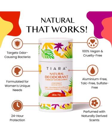 TIARA Coconut Natural Deodorant for Women 75g | Aluminum and Paraben Free Scented Deodorant | Long Lasting Formula for Women's Armpit Microbiome - Buy Online on GoSupps.com