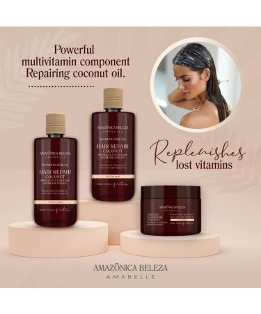 AMAZONICA BELEZA Hair Repair Kit with Coconut - Shampoo, Conditioner, Mask(300ml) | Professional Line for Damaged Hair - Buy Online on GoSupps.com