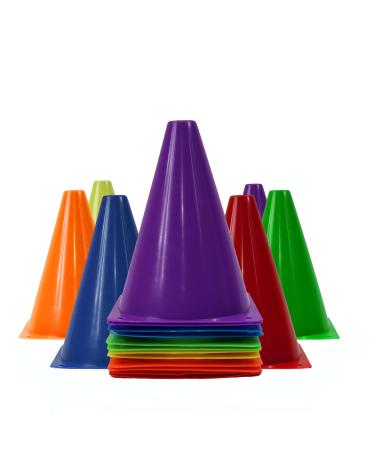 Dazzling Toys Traffic Cones 7 Inch Assorted Colors Plastic Traffic Cones - Pack of 7 Multipurpose Construction Theme Party Sports Activity Cones for Kids Outdoor and Indoor Gaming and Festive Events 12