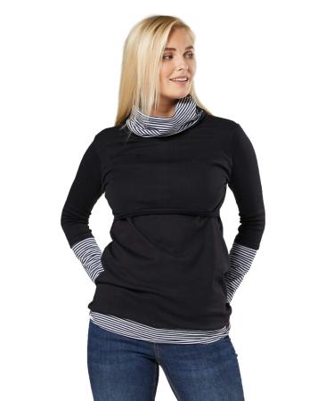 HAPPY MAMA Boutique Women's Maternity Nursing Jumper Sweeathirt 348 10-12 Black & Navy Stripes