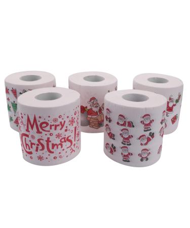 ALOEU 5 Styles Santa Paper Roll Tissue Paper Towels Christmas Xmas Santa Office Room Toilet Paper 5 Roll