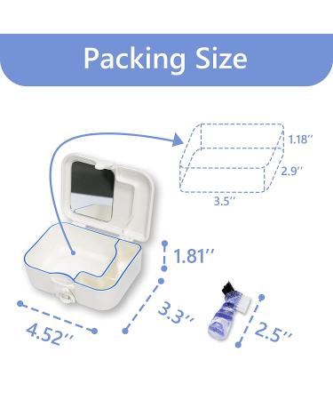 Denture Bath Case with Mirror & Clean Brush - Portable Holder for Travel Cleaning - White - Buy Online on GoSupps.com