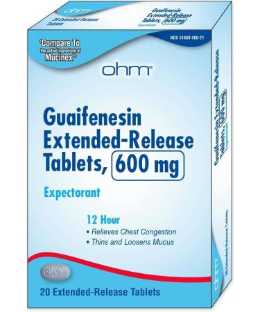 Ohm Mucus Relief 600 mg Extended-Release Tablets 12-Hour Chest Congestion Relief with Guaifenesin 20 Count | Powerful Long-Lasting Mucus & Cough Release Formula
