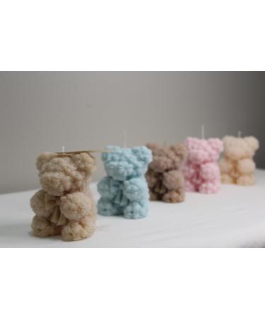 Set of 2 Fluffy Teddy Bear 100% Natural Soy Wax Coconut Soy Wax Gender Reveal Birthday Wedding. (White Beige) (White Petal Cashmere)