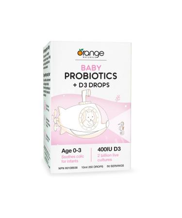 Orange Naturals - Baby Probiotics + D3 Drops - Upset Stomach Relief Bone and Baby Teeth Health 400IU D3 10 ml (Pack of 1)