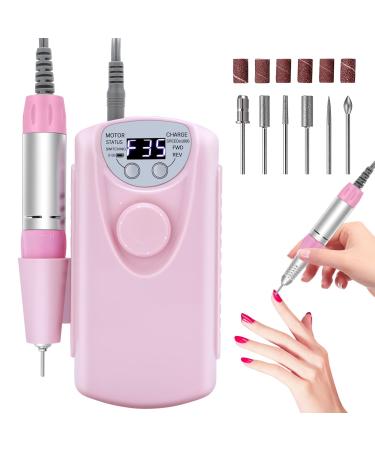 Portable Electric Nail Drill-- 35000RPM Professional Rechargeable Nail File Machine, Cordless Nail Drill E File for Remove Gel Polish Nail for Acrylic Nails Manicure Salon Home with Bits Kit, Pink1