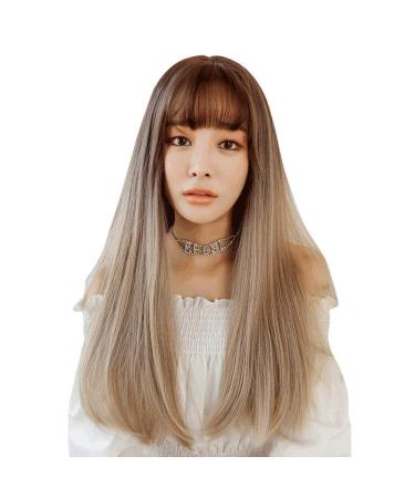 Buy Long Straight Hair Wig - Realistic Korea Gradients | 67cm Chemical Fiber Wig for Women - Brown & Black Options - Buy Online on GoSupps.com