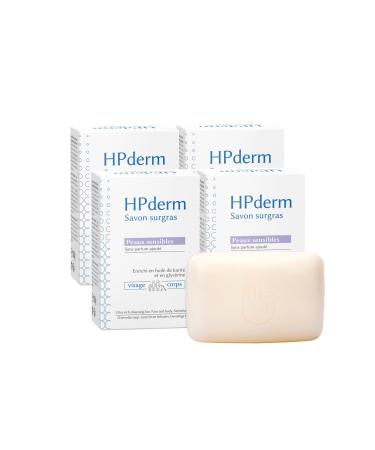 SORIFA Pack of 4 - HPderm Extra-Rich Soap Sensitive Skin 99.95% Natural Ingredients Enriched with Shea Oil and Glycerin Suitable for the whole family including babies pH neutral fragrance-free 150g bar
