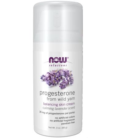 NOW Solutions, Natural Progesterone, Balancing Skin Cream with Lavender, 20 mg of Natural Progesterone Per Pump, 3-Ounce Calming Lavender