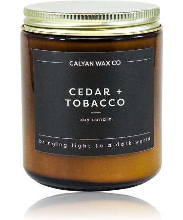 Calyan Cedar & Tobacco Scented Soy Wax Candle | 7.2 oz | 57 Hour Burn | Aromatherapy Gift in Amber Glass Jar - Buy Online on GoSupps.com