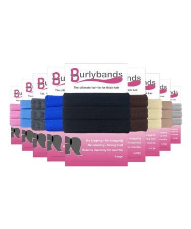 Burlybands Large Hair Ties for Thick Heavy or Curly Hair. No Slip No Damage Seamless Ponytail Holders Scrunchies Sports Thick Hair Ties - Hair Bands - Curly Hair Accessories (Black 3 Pcs)